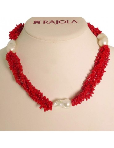 Collana Rajola - Gala - Multifilo-Corallo Rosso-Perle Barocche-5443412