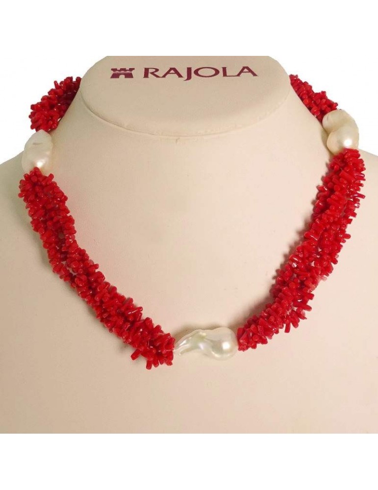 Collana Rajola - Gala - Multifilo-Corallo Rosso-Perle Barocche-5443412