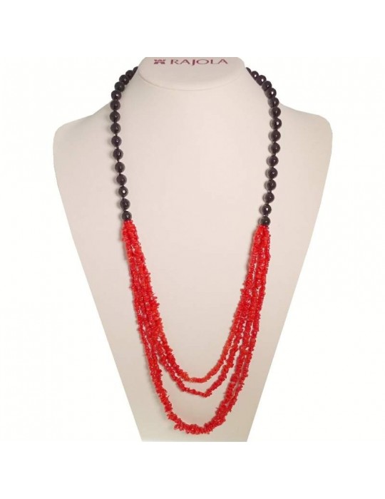 Rajola Necklace - Happy - Long - Black Onyx - Red Coral - 541573SC