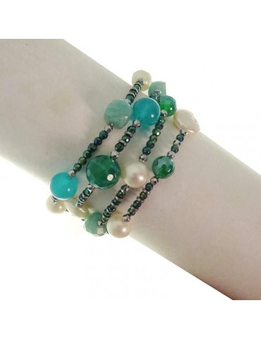 Bracciale Rajola - Candy - Multifilo - Perle - Agata Verde - 54425518