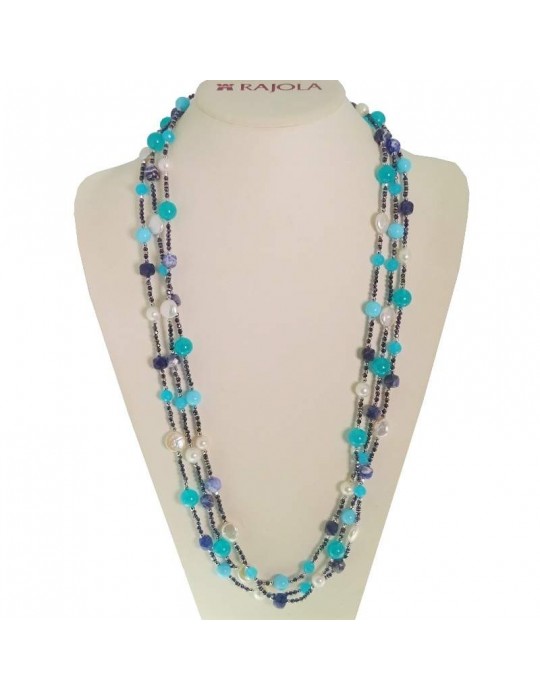 Rajola Women's Necklace - Long Multi-strand Candy with Pearls and Turquoise Paste - 0