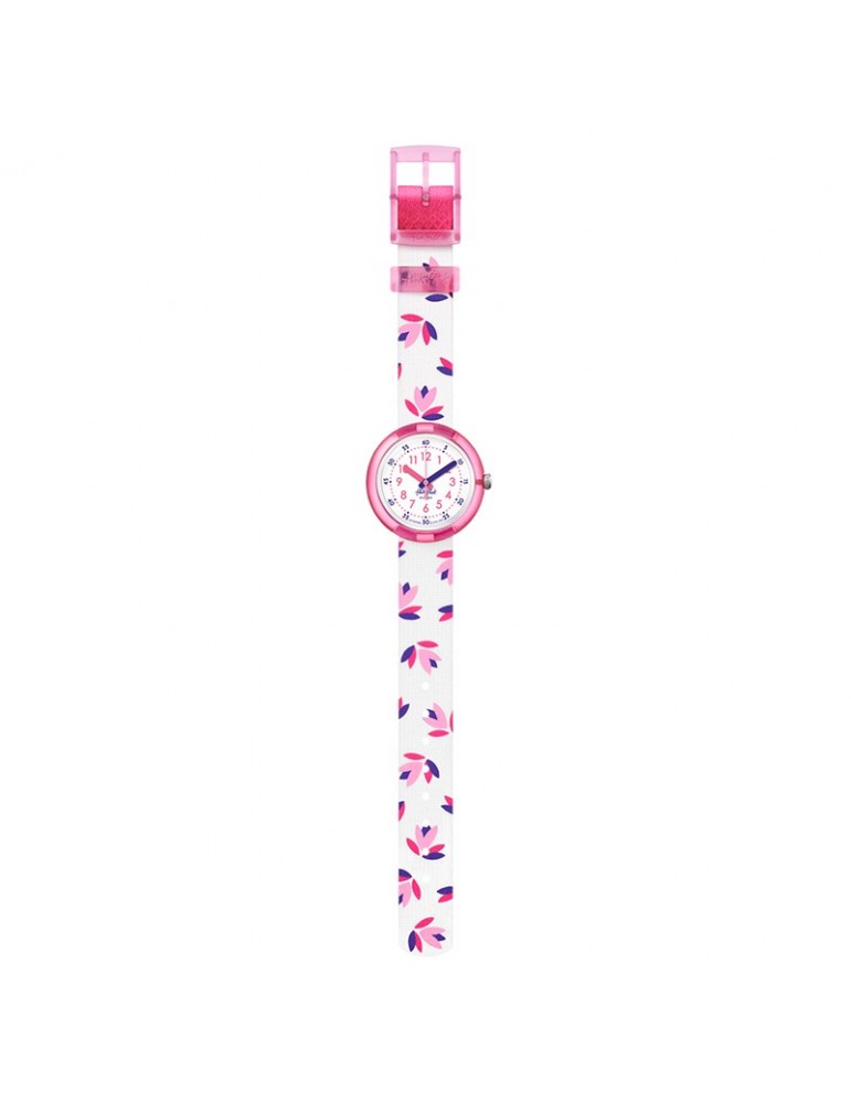 Flik Flak Watch - Marinette - Pink - 32mm - White-Floral-FPNP095