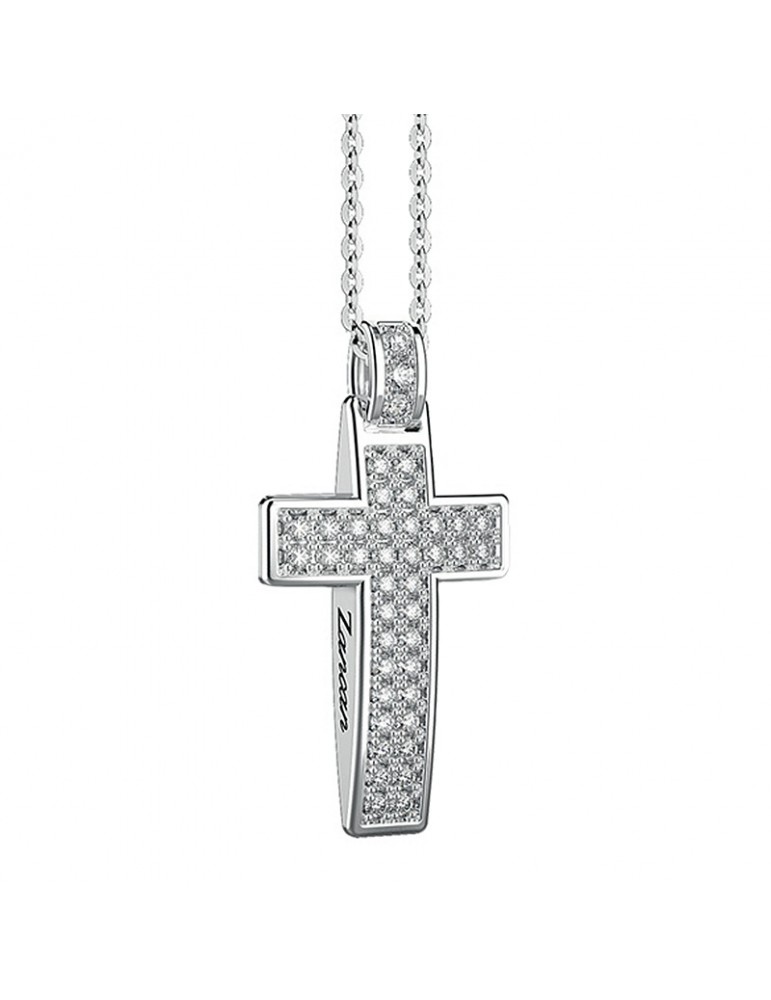 Zancan Necklace for Men - Insignia Gold in 18K White Gold with Cross Pendant and 0.39 ct Natural Diamonds - 0