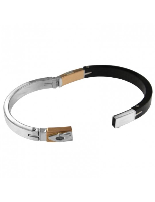 Arkano Bracelet - Rigid Handcuff in White Gold - 18K Rose Gold and Carbon Fiber - 0