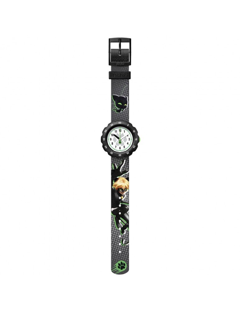 Orologio Flik Flak - Miraculous - Cat Noir - 32mm - Nero-Verde-FPSP058
