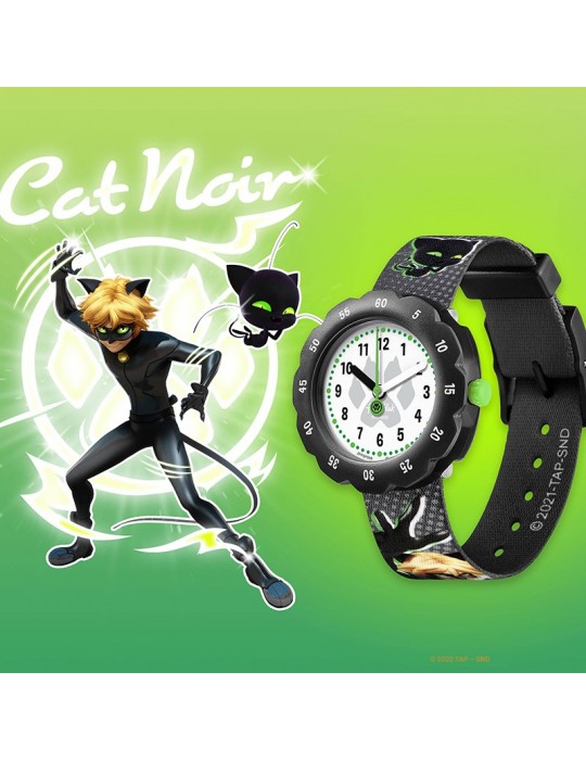 Orologio Flik Flak - Miraculous - Cat Noir - 32mm - Nero-Verde-FPSP058