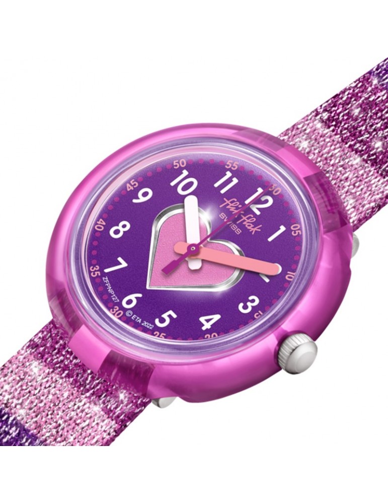 Orologio Flik Flak - Stripy Glitter - 32mm-Righe Viola-Glitter-FPNP127