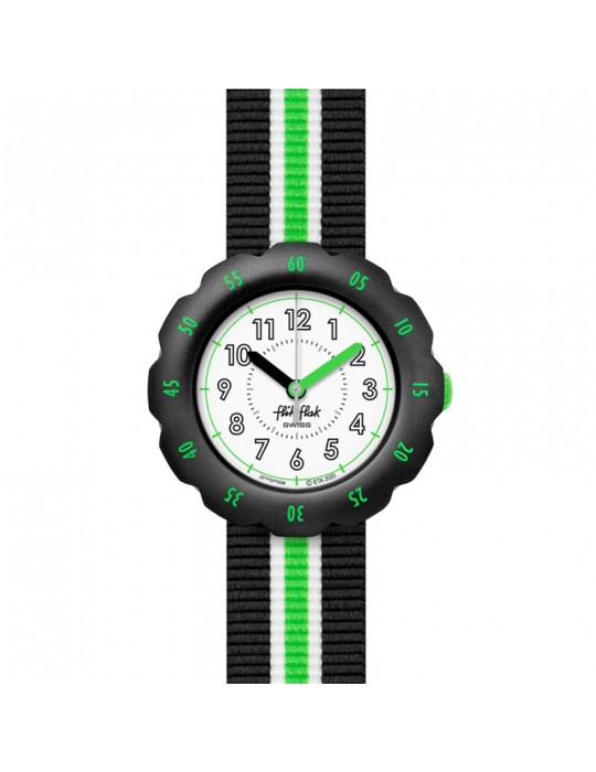 Orologio Flik Flak - Adrien - Nero -35mm-Striscia Verde-Bianca-FPSP056