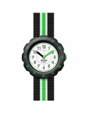 Flik Flak Watch - Adrien - Black -35mm-Green Stripe-White-FPSP056
