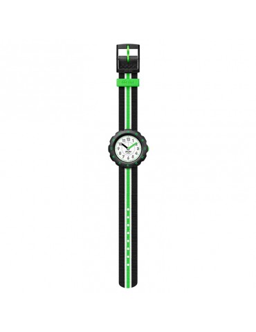 Flik Flak Watch - Adrien - Black -35mm-Green Stripe-White-FPSP056 2