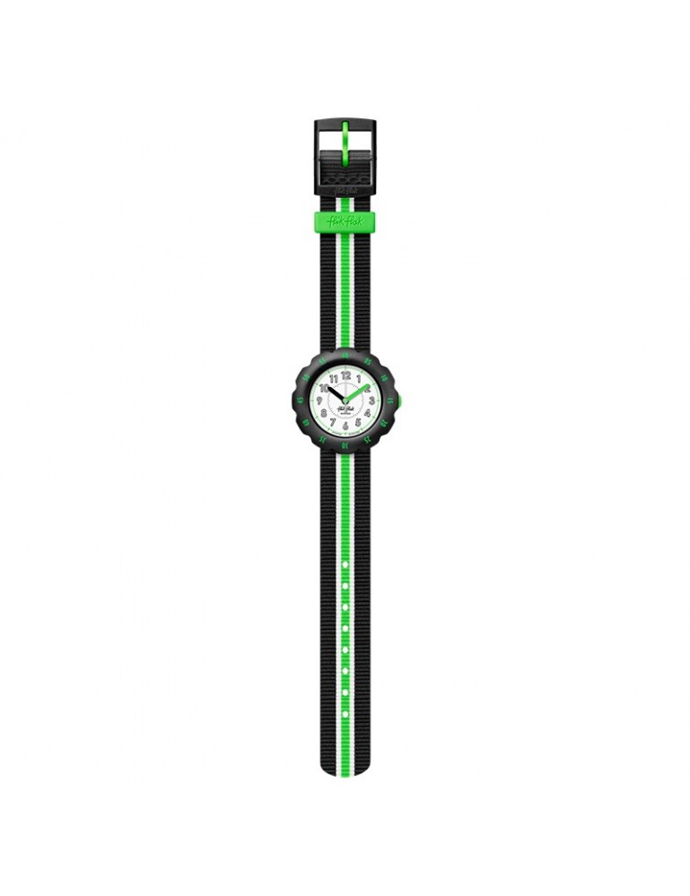 Orologio Flik Flak - Adrien - Nero -35mm-Striscia Verde-Bianca-FPSP056