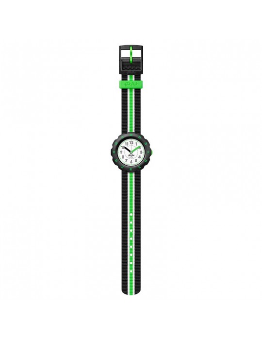 Flik Flak Watch - Adrien - Black -35mm-Green Stripe-White-FPSP056
