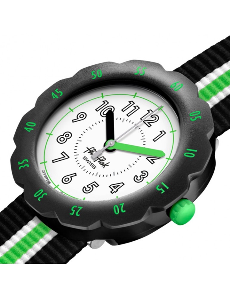 Orologio Flik Flak - Adrien - Nero -35mm-Striscia Verde-Bianca-FPSP056