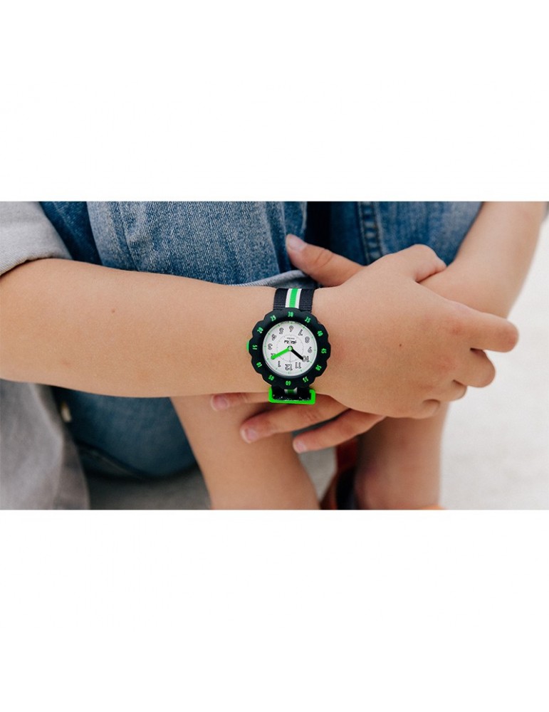Orologio Flik Flak - Adrien - Nero -35mm-Striscia Verde-Bianca-FPSP056