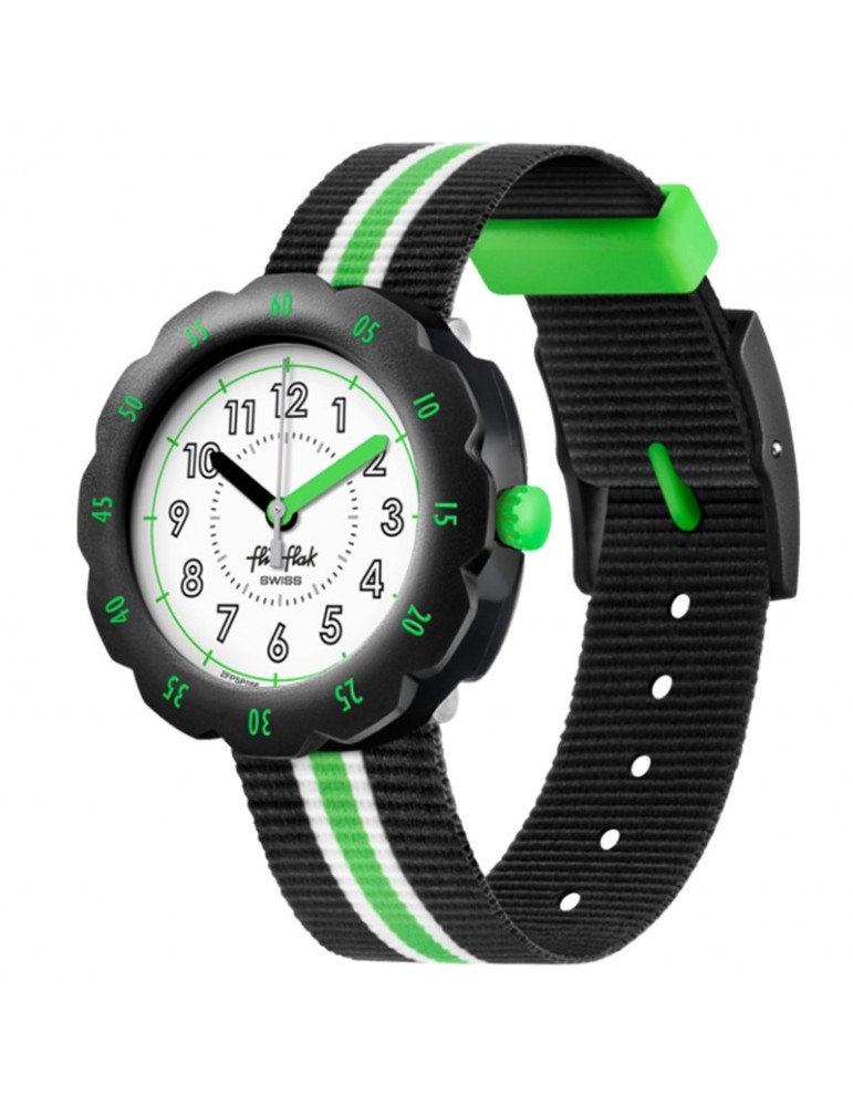 Orologio Flik Flak - Adrien - Nero -35mm-Striscia Verde-Bianca-FPSP056