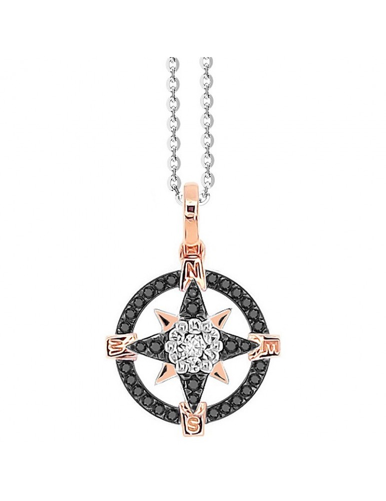 Zancan Necklace - Insignia Explorer in 18K White Gold with Wind Rose in 18K Rose Gold and Diamonds - 0