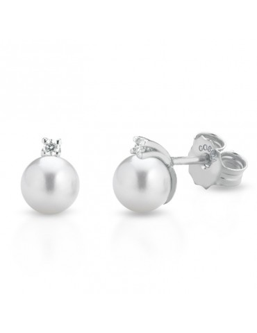 Coscia Earrings - in 18K White Gold with Akoya Pearls 5,5-6mm and Diamonds 0,04 Ct - 0