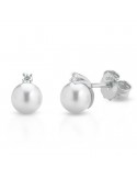 Coscia Earrings - in 18K White Gold with Akoya Pearls 5,5-6mm and Diamonds 0,04 Ct - 0