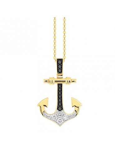 Zancan Necklace - Insignia Explorer in 18K Yellow Gold with White Diamonds and Black Diamonds - 0