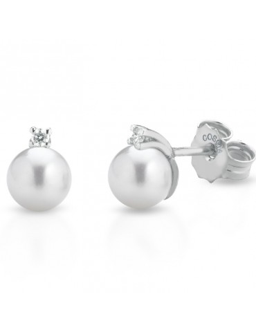 Coscia Earrings - in 18K White Gold with Akoya Pearls 9-9,5mm and Diamonds 0,16 Ct - 0