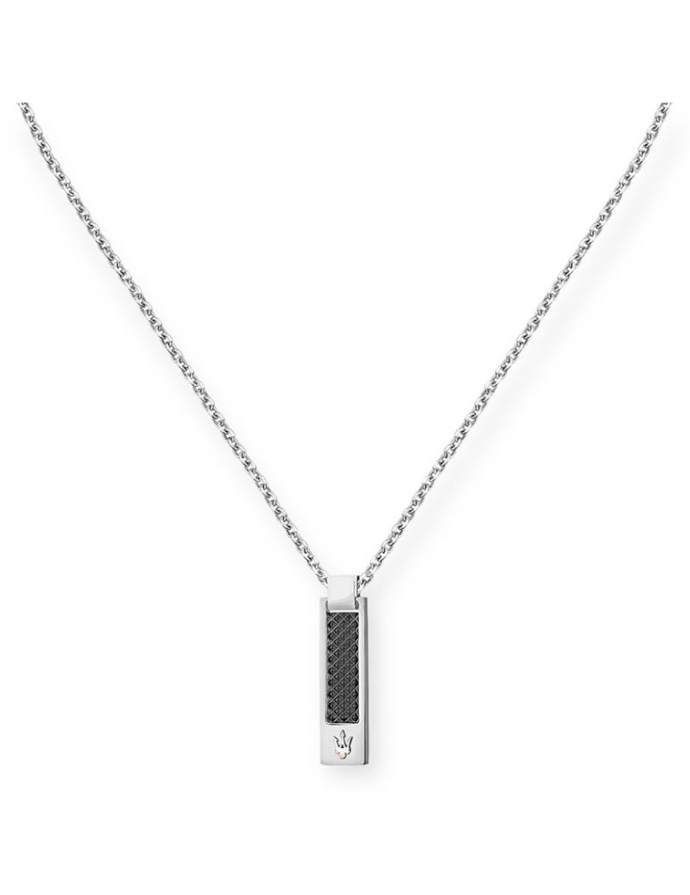 Maserati Necklace - Iconic - Steel - Black Trident Pendant-JM423AVD19