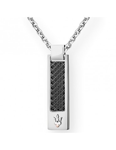Maserati Necklace - Iconic - Steel - Black Trident Pendant-JM423AVD19 2