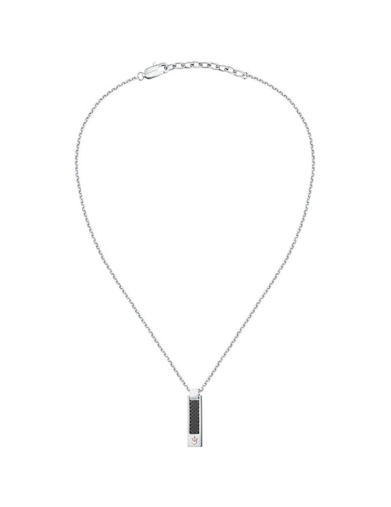 Maserati Necklace - Iconic - Steel - Black Trident Pendant-JM423AVD19