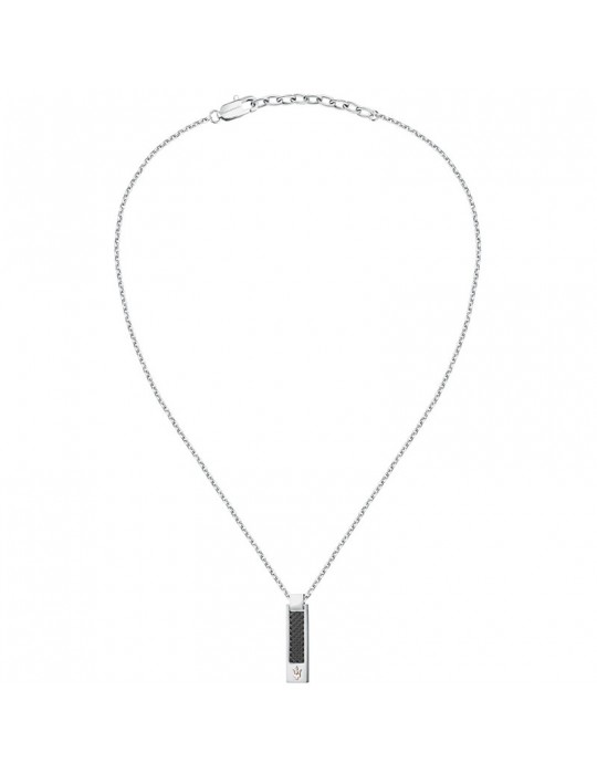 Maserati Necklace - Iconic - Steel - Black Trident Pendant-JM423AVD19