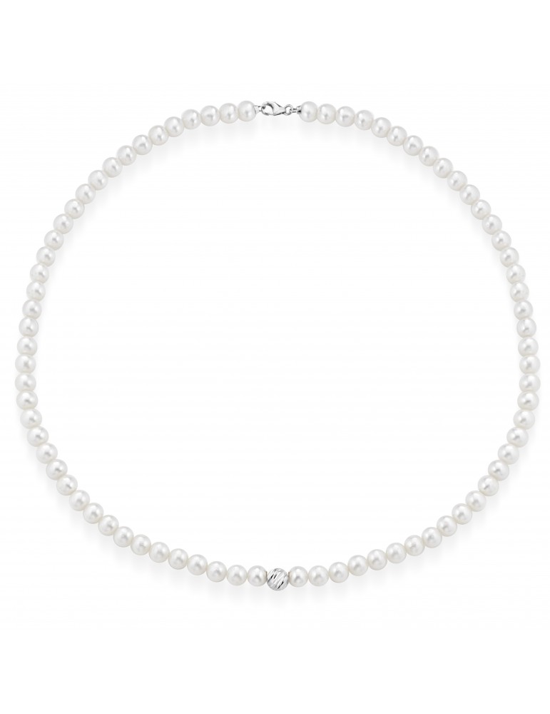 Lelune Starlight Necklace - with 4,5-5mm Freshwater Pearls and 18K White Gold Sphere - 0