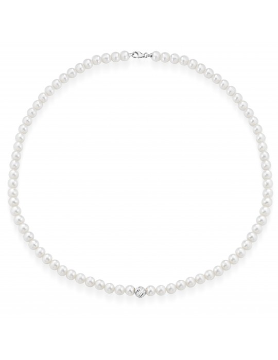 Lelune Starlight Necklace - with 4,5-5mm Freshwater Pearls and 18K White Gold Sphere - 0