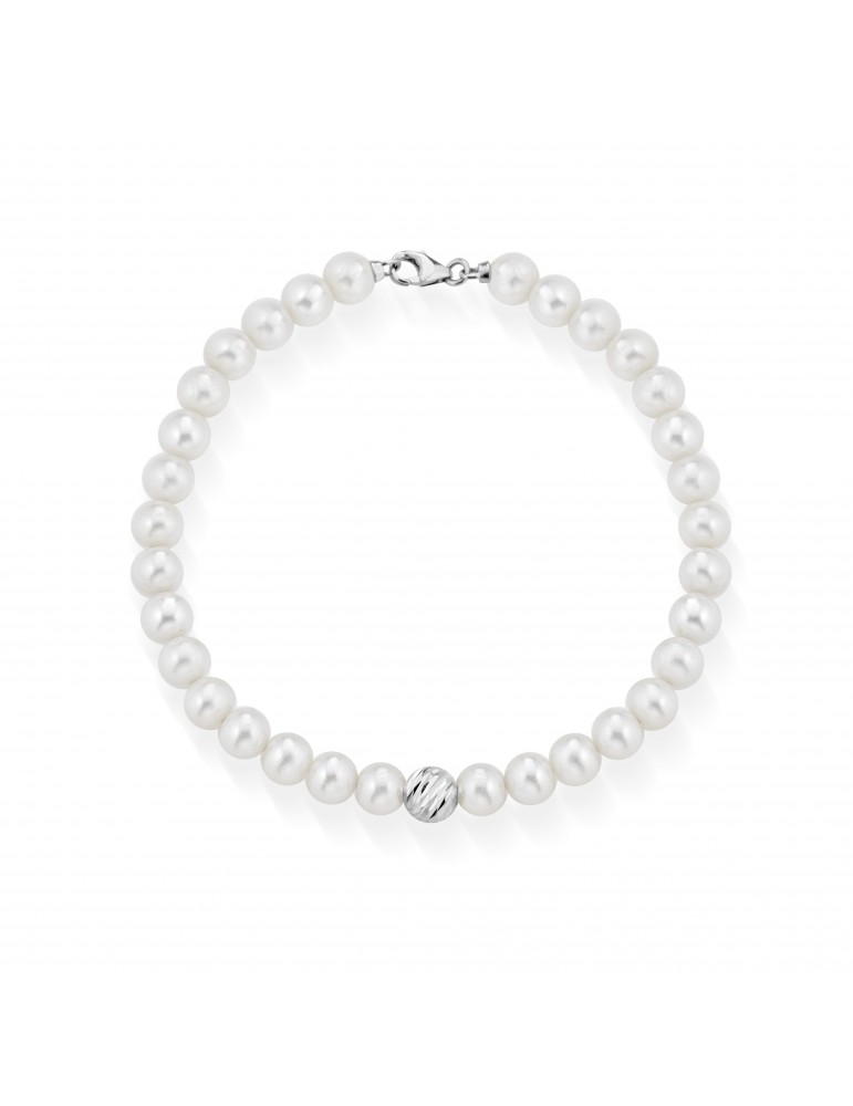 Lelune Starlight Bracelet - with 4,5-5mm Freshwater Pearls and 18K White Gold Sphere - 0
