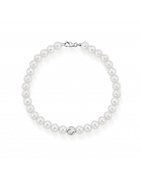 Lelune Starlight Bracelet - with 4,5-5mm Freshwater Pearls and 18K White Gold Sphere - 0