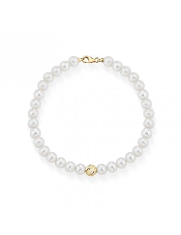 Lelune Starlight Bracelet - with 4,5-5mm Freshwater Pearls and 18K Yellow Gold Sphere - 0