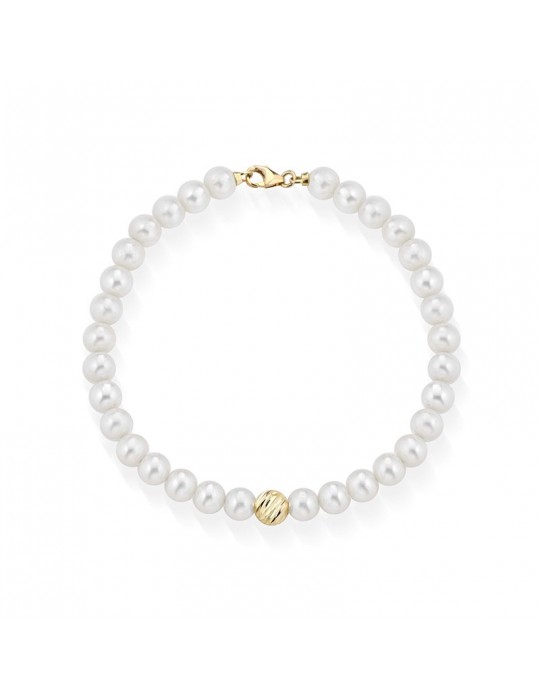 Lelune Starlight Bracelet - with 4,5-5mm Freshwater Pearls and 18K Yellow Gold Sphere - 0