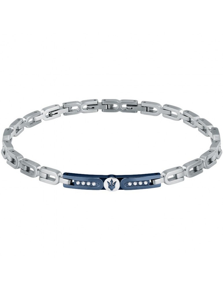 Bracciale Maserati - Iconic-Acciaio-Targa PVD Blu-Cristalli-JM423AVD27