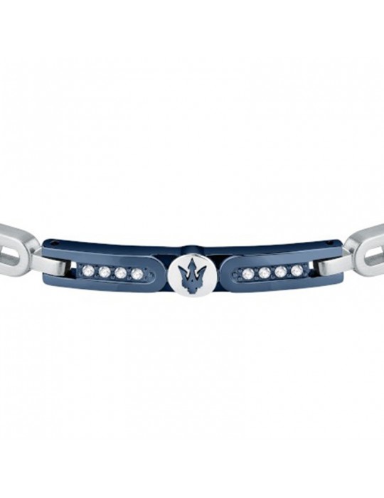 Bracciale Maserati - Iconic-Acciaio-Targa PVD Blu-Cristalli-JM423AVD27