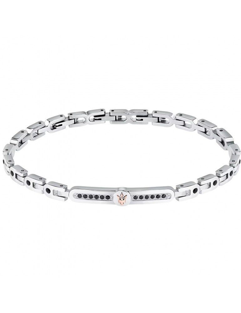Maserati Bracelet - Iconic-Steel-Trident-Black Crystals-JM423AVD28