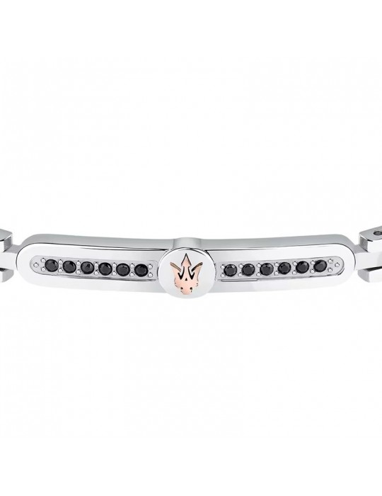 Maserati Bracelet - Iconic-Steel-Trident-Black Crystals-JM423AVD28