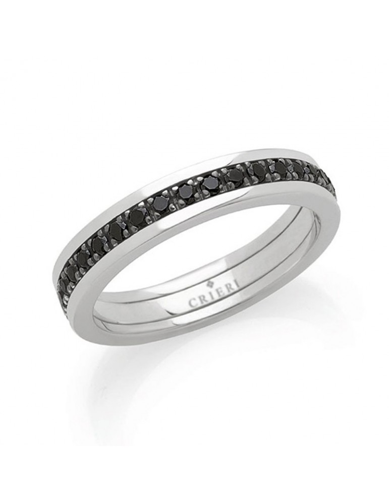 Crieri Veretta Ring - Always - 18 Kt White Gold - Black Diamonds-AETAWK060BLT150
