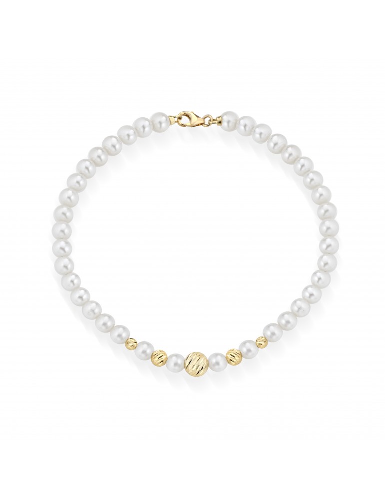 Lelune Starlight Bracelet - with 4,5-5mm Freshwater Pearls and 18K Yellow Gold Spheres - 0
