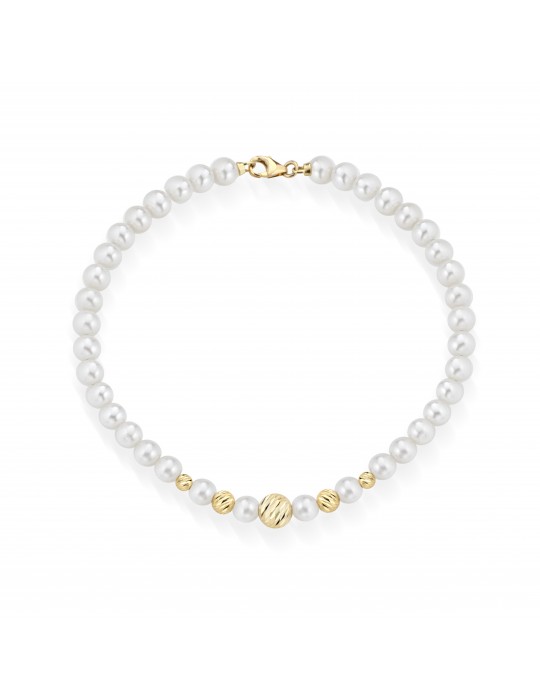 Lelune Starlight Bracelet - with 4,5-5mm Freshwater Pearls and 18K Yellow Gold Spheres - 0