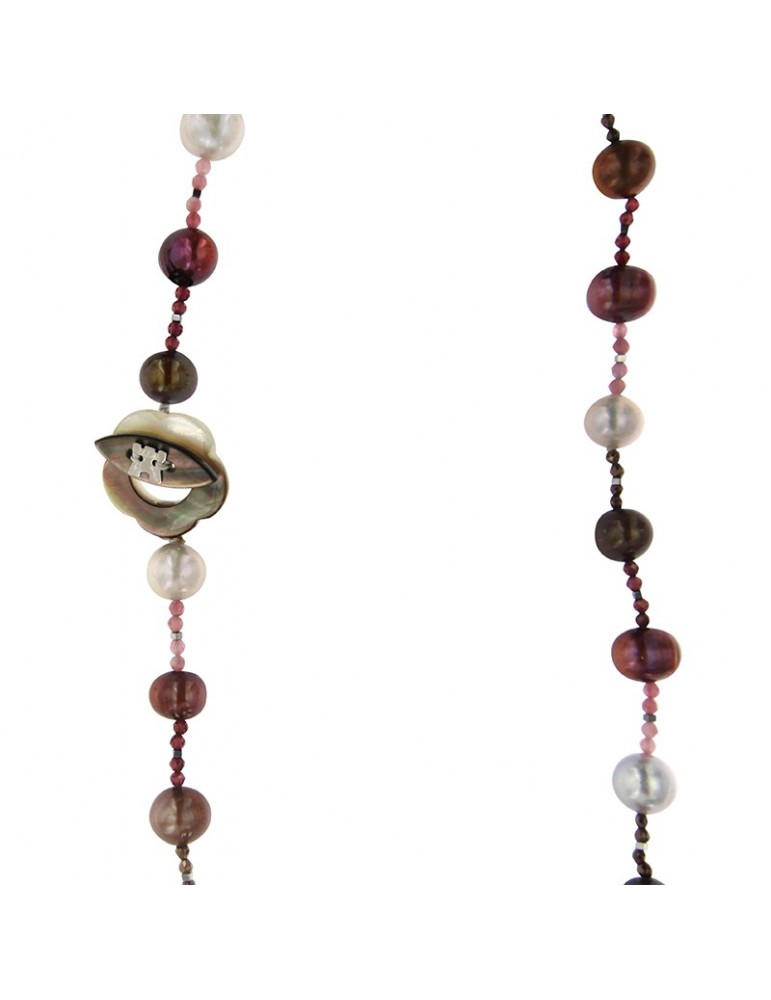 Rajola Necklace - Cecilia - Mother of Pearl - Purple Pearls - Brown-5468715C