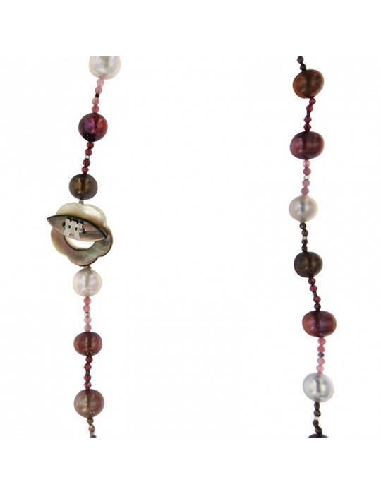 Rajola Necklace - Cecilia - Mother of Pearl - Purple Pearls - Brown-5468715C