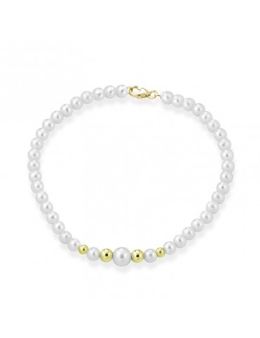 Lelune Young Bracelet - with 4.5-5 6-6.5mm Freshwater Pearls and 18K Yellow Gold Spheres - 0
