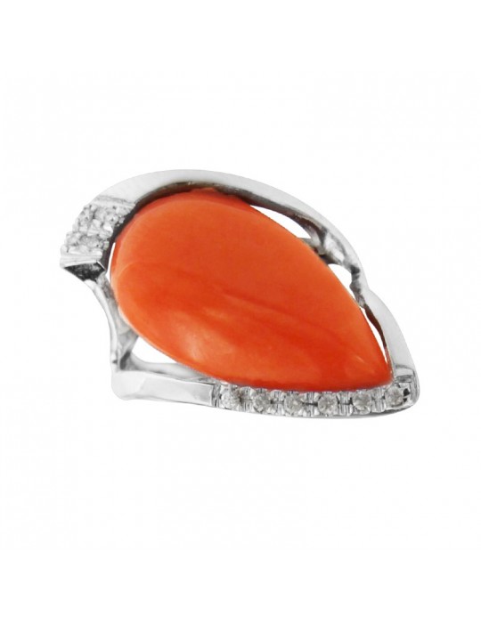 Rajola Ring - Spark - White Diamonds - Red Coral-340599466