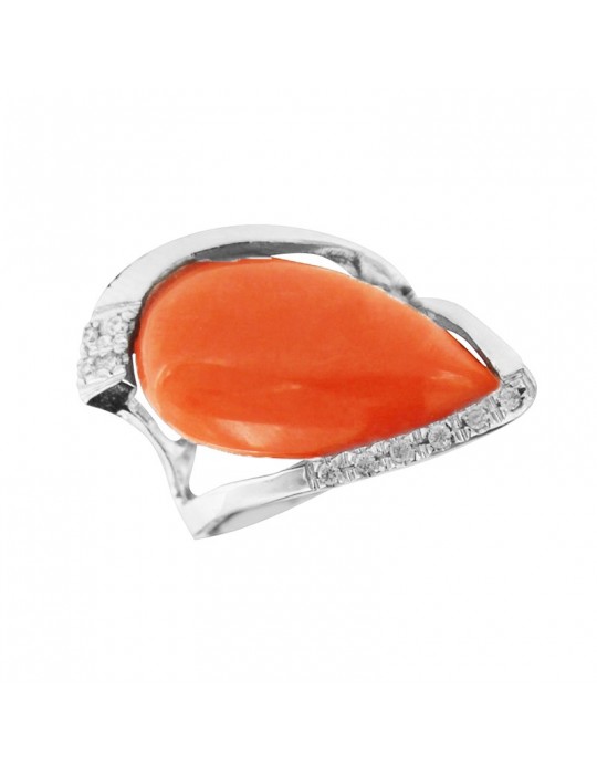 Rajola Ring - Spark - White Diamonds - Red Coral-340599466