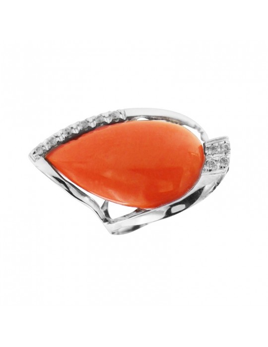 Rajola Ring - Spark - White Diamonds - Red Coral-340599466