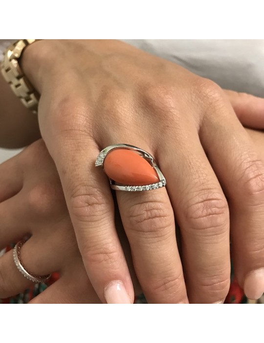 Rajola Ring - Spark - White Diamonds - Red Coral-340599466