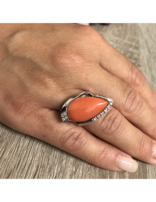 Rajola Ring - Spark - White Diamonds - Red Coral-340599466