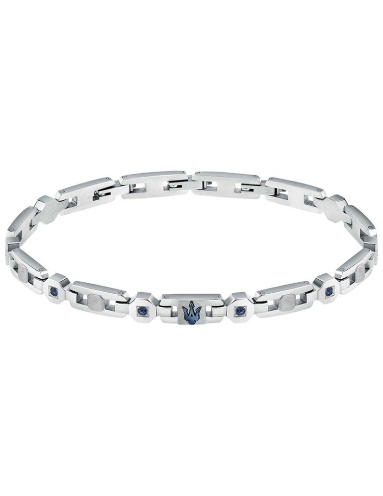 Maserati Bracelet - Iconic - Steel-Trident-Blue Crystals-JM423AVD15